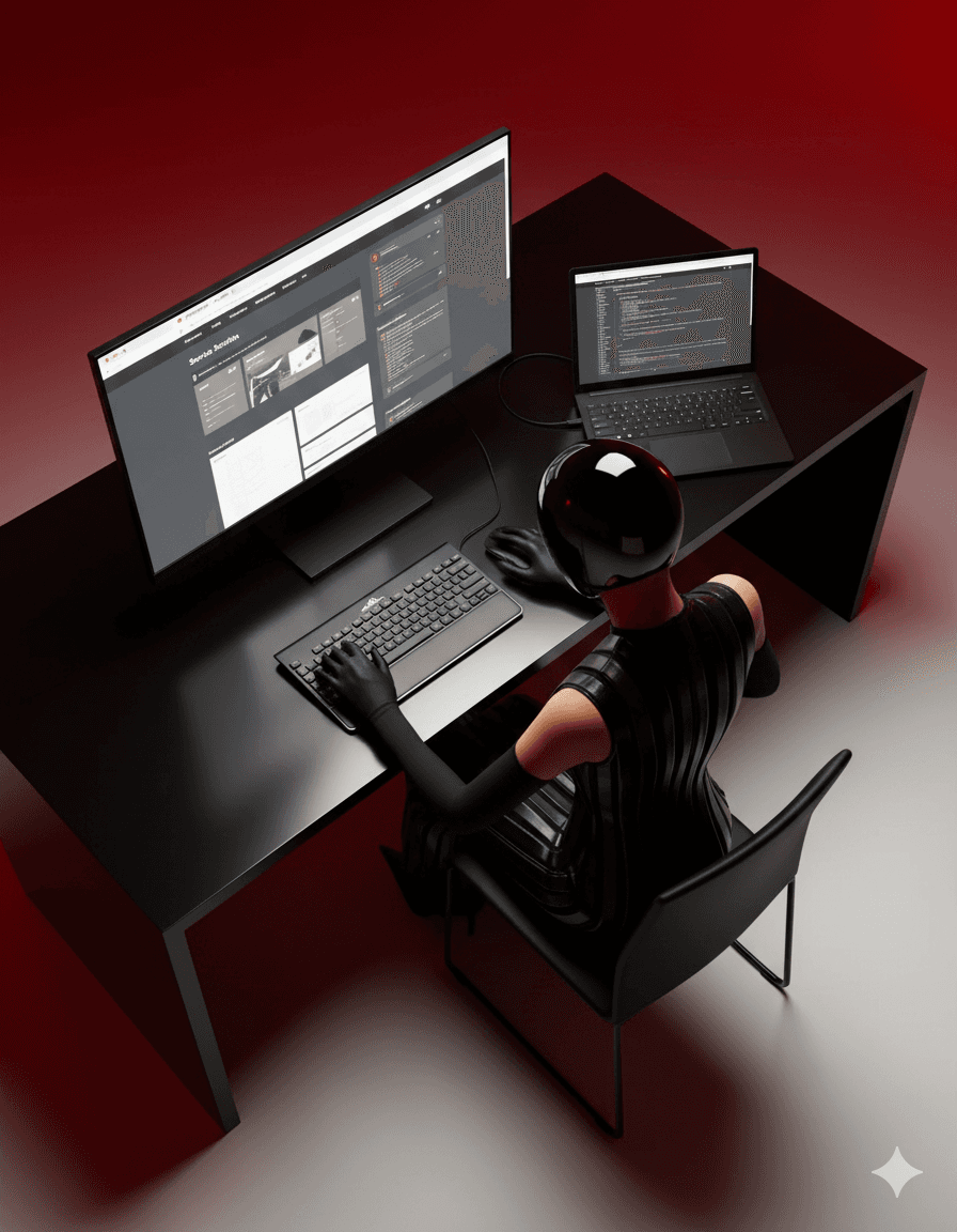 A well-lit desk with a laptop, notebooks, and a cup of coffee.